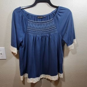 Bohemian Smocked Lace Peasant Blouse Junior’s Women